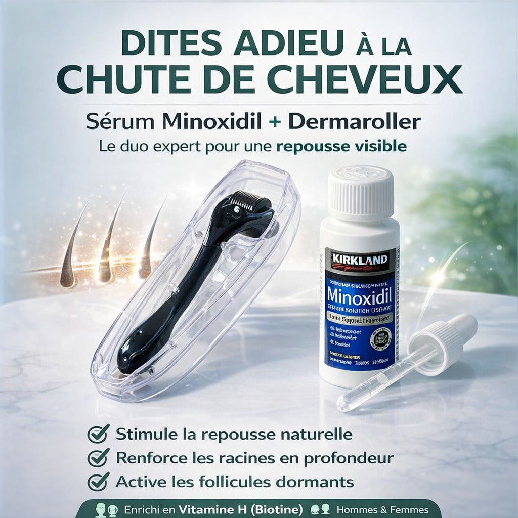 Sérum Minoxidil & Dermaroller – Repousse Capillaire Rapide et Naturelle.
