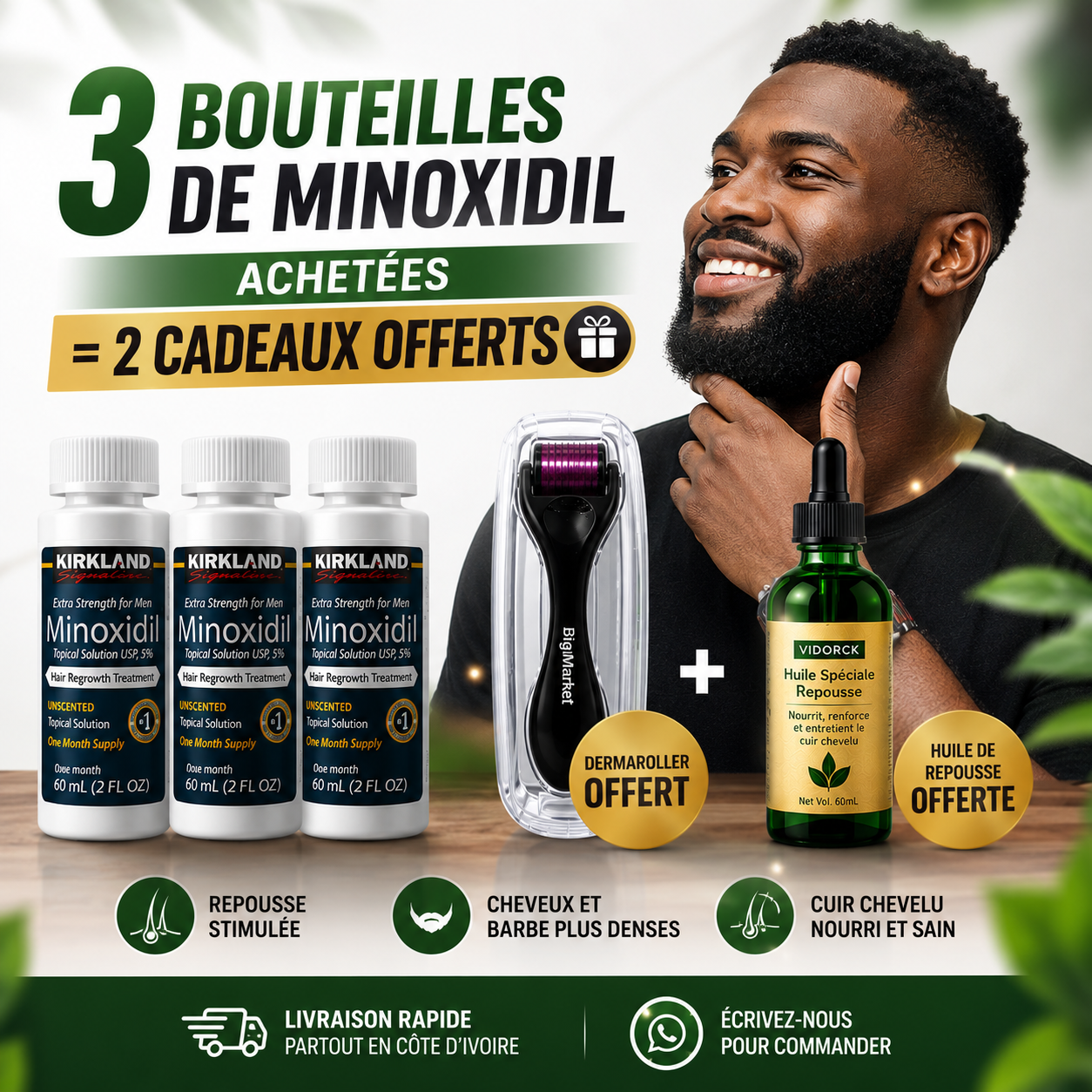 Sérum Minoxidil & Dermaroller – Repousse Capillaire Rapide et Naturelle.