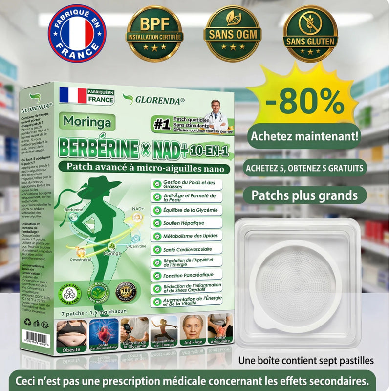 Patch Glorenda Berbérine × NAD+ — Minceur & Bien-être 10-en-1 | Fabriqué en France 🇫🇷