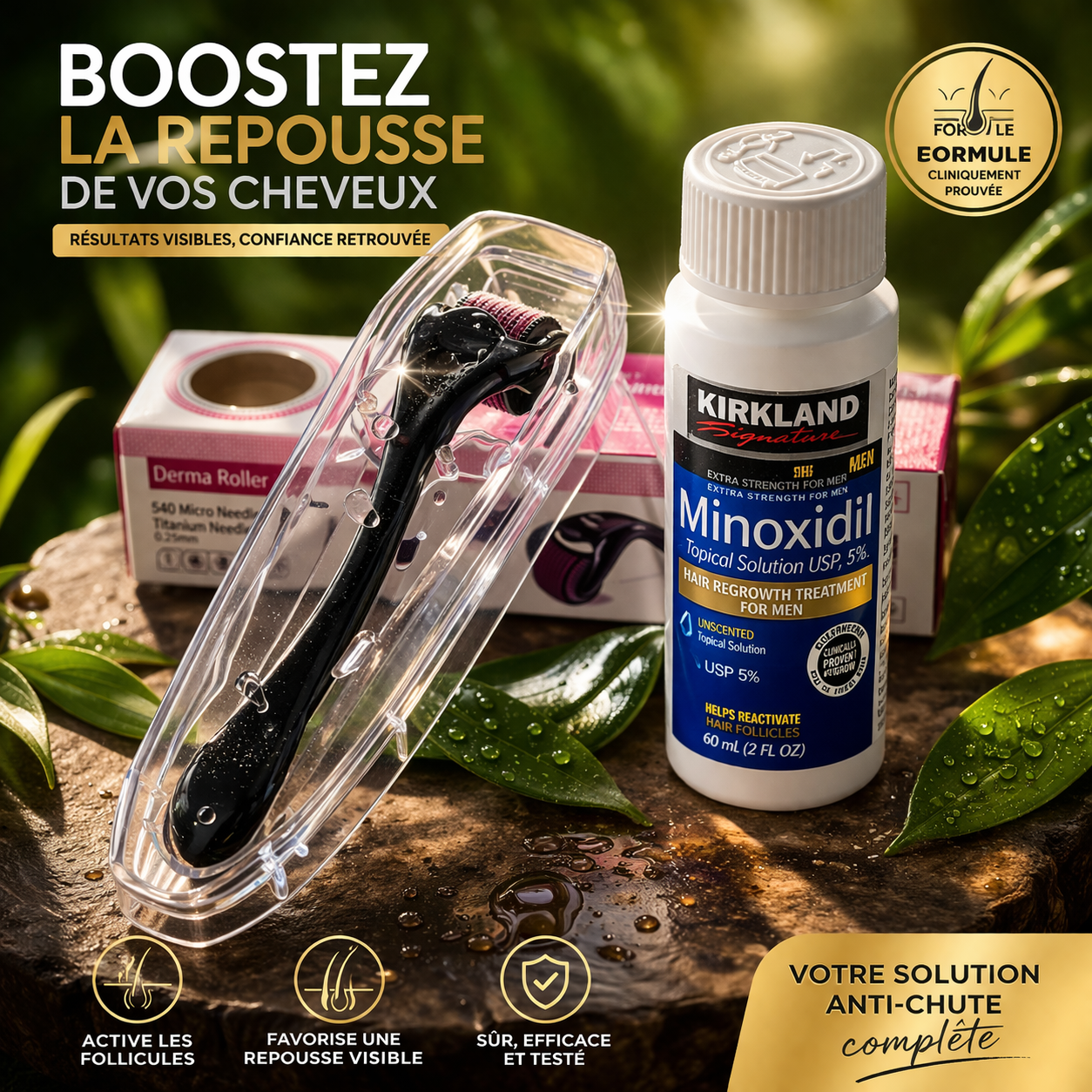 Sérum Minoxidil & Dermaroller – Repousse Capillaire Rapide et Naturelle.