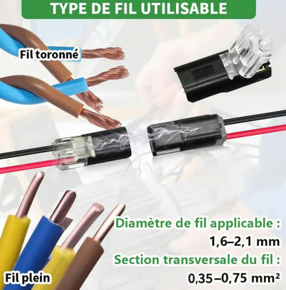 Connecteur câble 2 broches — sans soudure