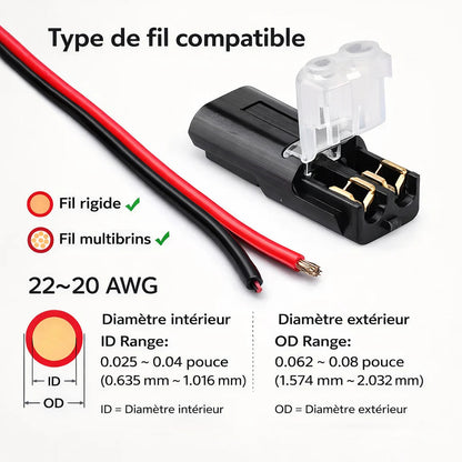Connecteur câble 2 broches — sans soudure