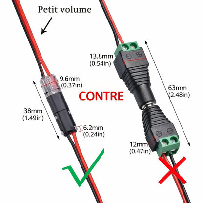 Connecteur câble 2 broches — sans soudure