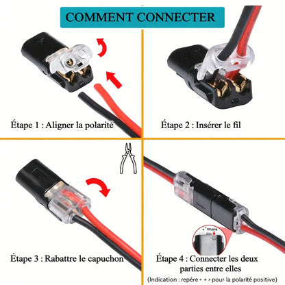 Connecteur câble 2 broches — sans soudure