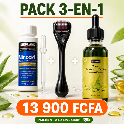 Sérum Minoxidil,  Dermaroller & Huile d'entretien – Repousse Capillaire Rapide et Naturelle.