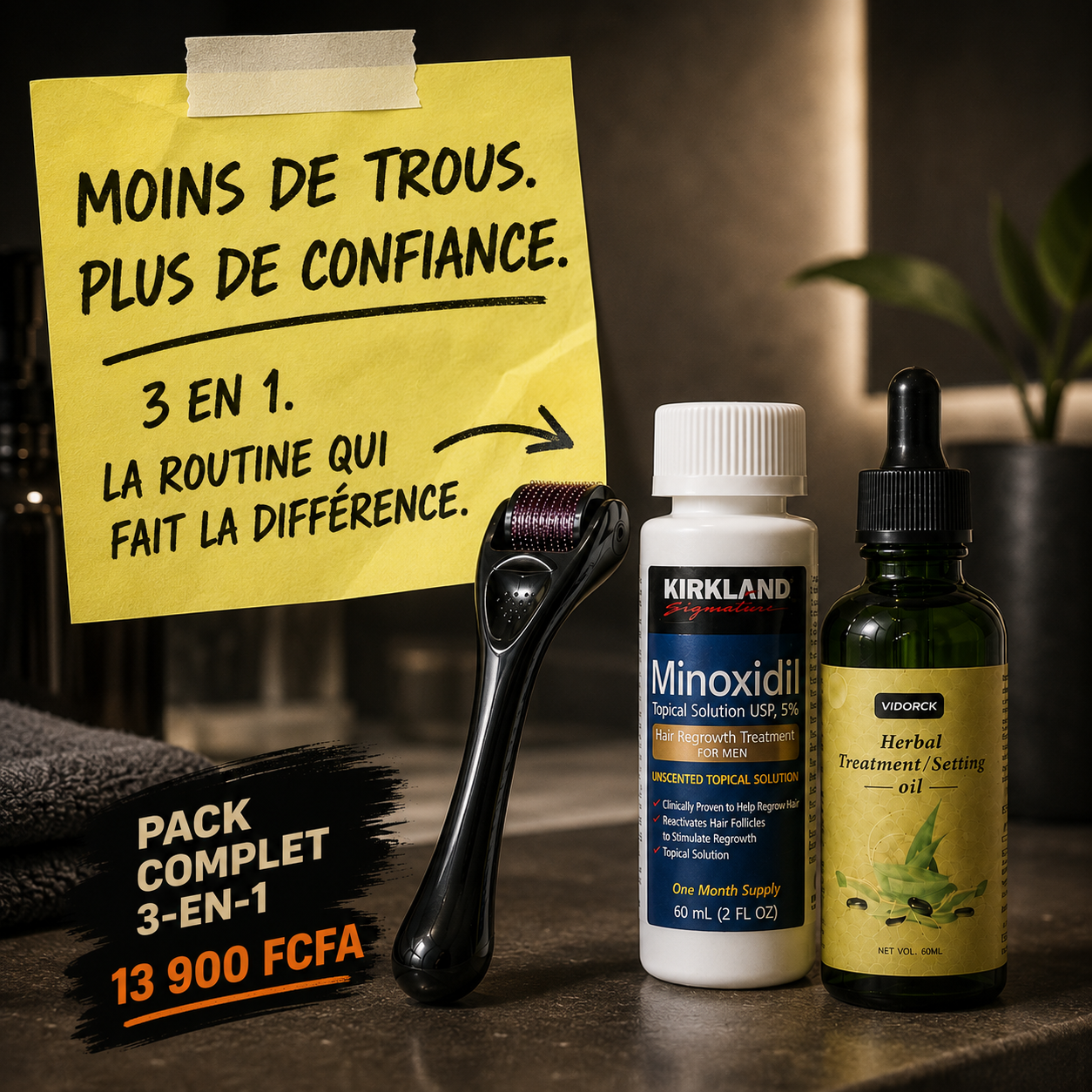 Sérum Minoxidil & Dermaroller – Repousse Capillaire Rapide et Naturelle.