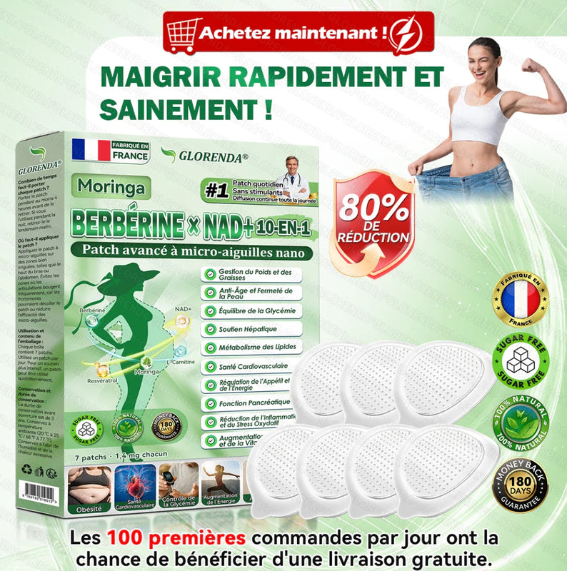 Patch Glorenda Berbérine × NAD+ — Minceur & Bien-être 10-en-1 | Fabriqué en France 🇫🇷